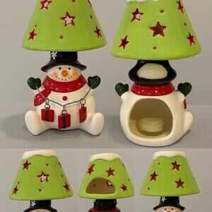 Ceramic Snowman Votive Candle Lamp Holder Xmas Tree Shade Red Green Holiday